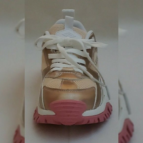 UMBRO AUTHENTIC BUMPY IRIDESCENT SNEAKERS WOMEN SIZ 6.5 WHITE/GOLDEN/SACHET PINK